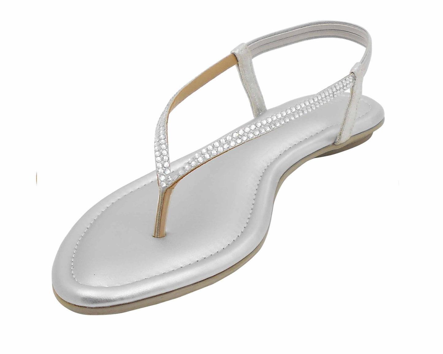 Silver flat sandal for women and girls.