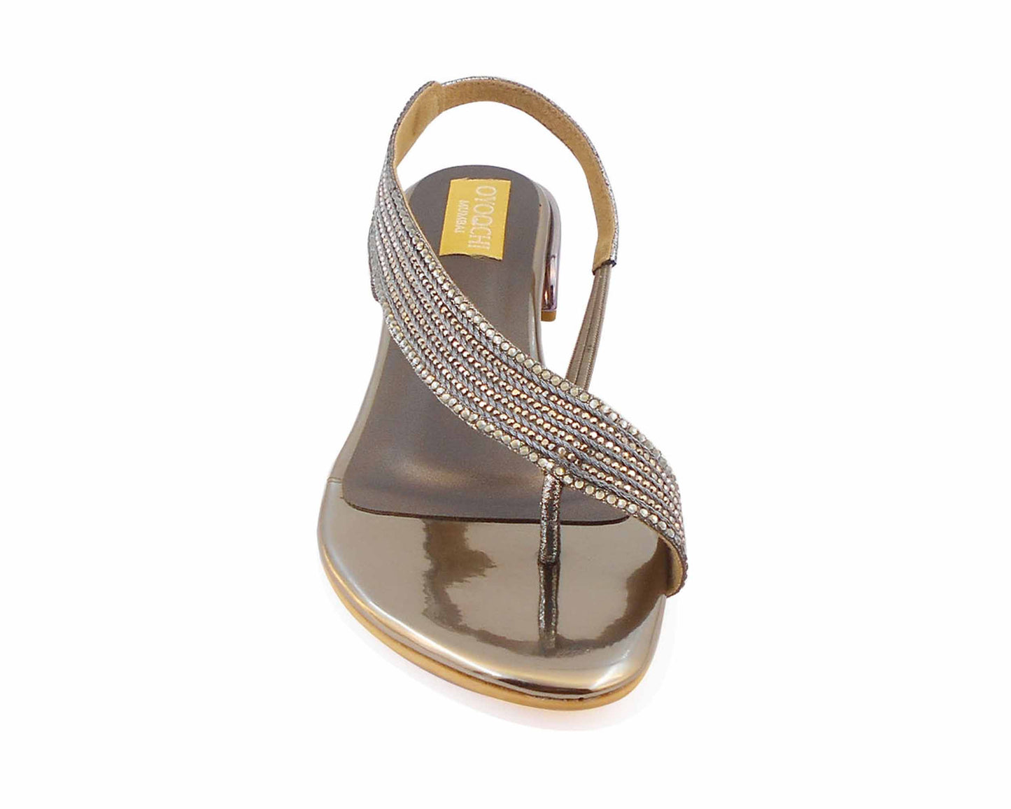 Oyoqchi gray partywear flat sandal for use in marriages and parties.