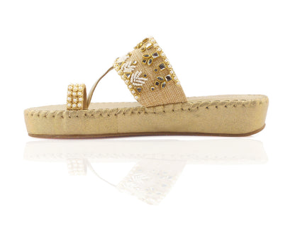 Gold  women's 1 inch platform footwear