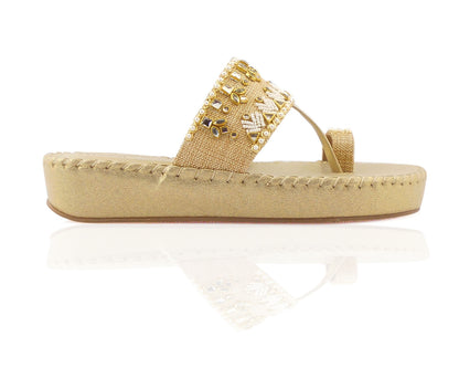 Gold  women's 1 inch platform footwear