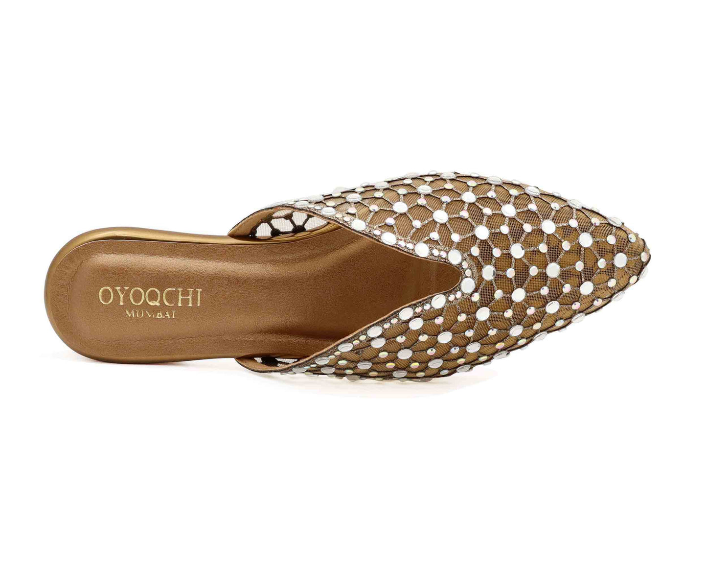 Oyoqchi's flat copper mule with small heel.