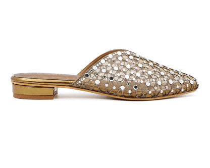 Women's  small heel sandal mule with Swarovski stone on it. 